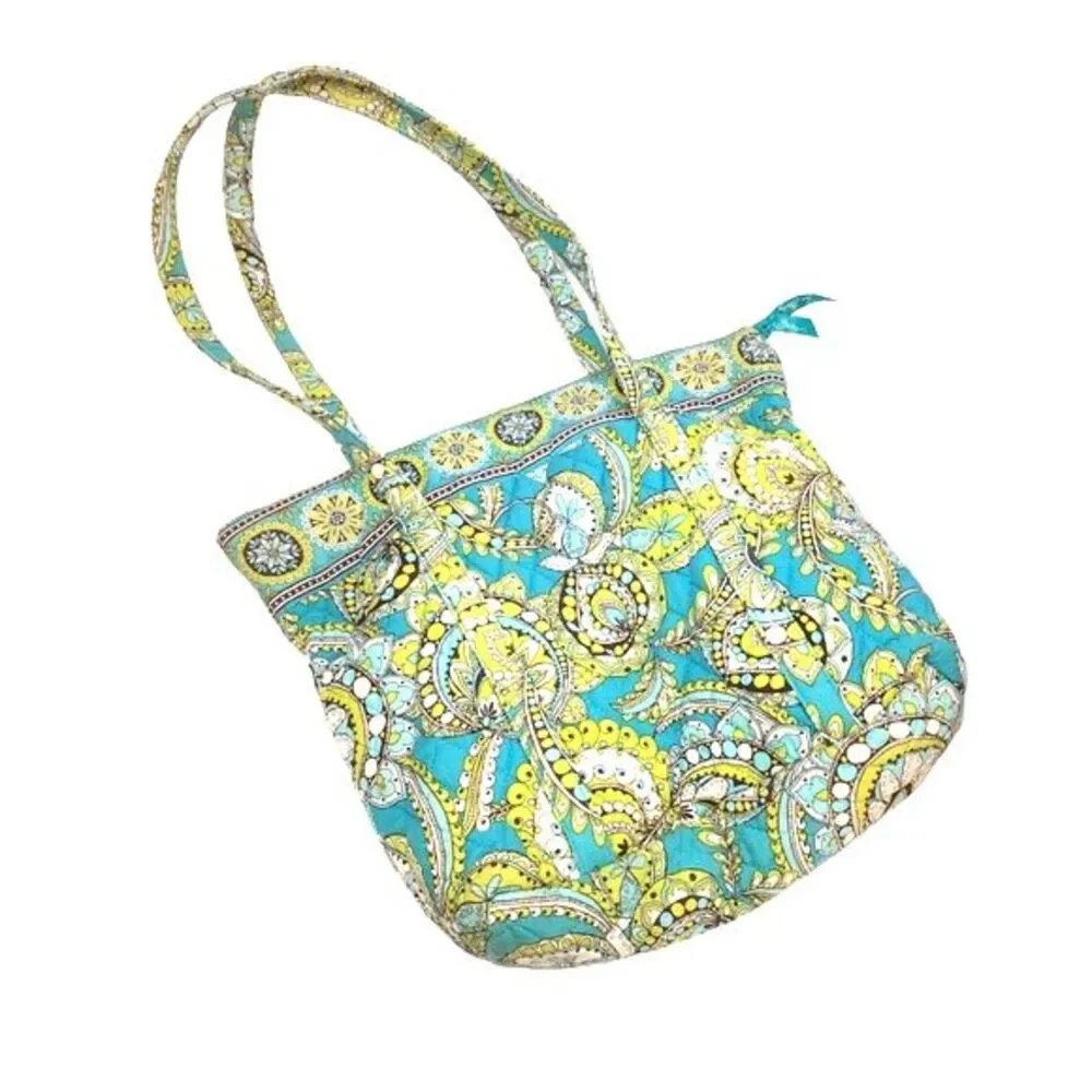 Vera Bradley Retired Peacock Turquoise Floral Quilted Fabric Tote Bag 12
